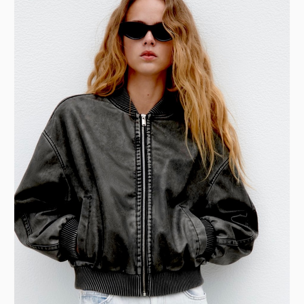 Washed Effect bomber jacket. 🖤